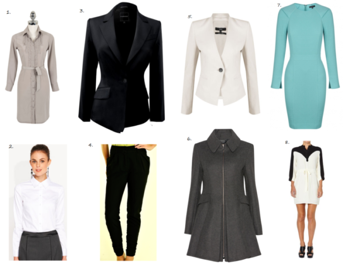 pin board of ladies business wear on white background